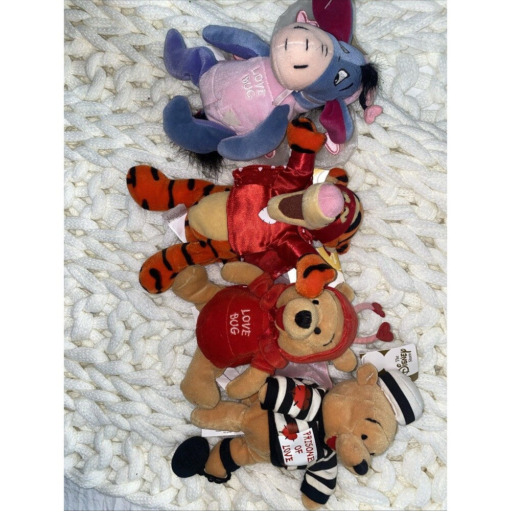 Disney Winnie The Pooh Plush Beanies Lot 4 Valentine Love Eeyore Cupid Vintage